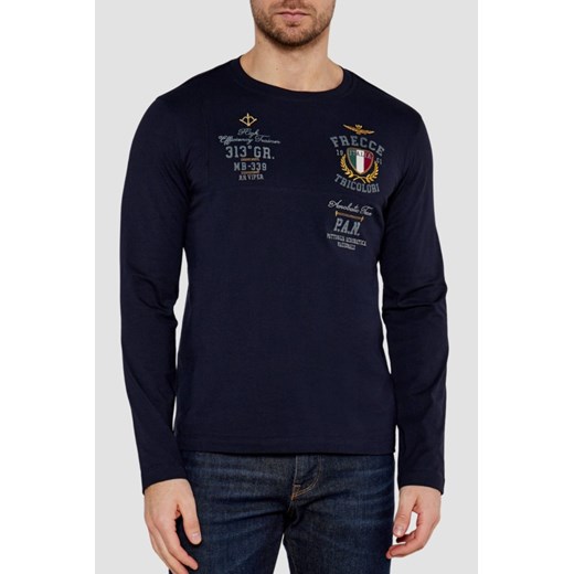 AERONAUTICA MILITARE Granatowy męski longsleeve, Rozmiar XL ze sklepu outfit.pl w kategorii T-shirty męskie - zdjęcie 179747060