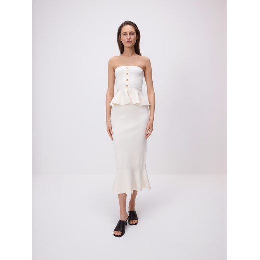 Reserved - Krótki top z baskiną - kremowy Reserved L Reserved