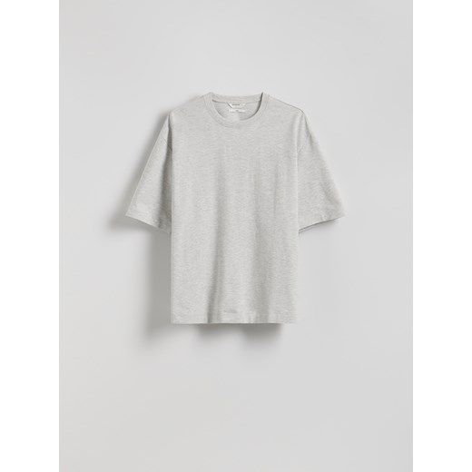 Reserved - Bawełniany t-shirt boxy - jasnoszary ze sklepu Reserved w kategorii T-shirty męskie - zdjęcie 179751060
