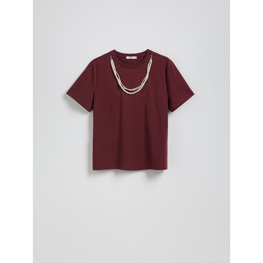 Reserved - T-shirt z odpinanym zdobieniem - bordowy Reserved XL Reserved