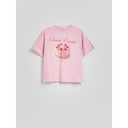 Reserved - T-shirt z nadukiem - pastelowy róż Reserved M Reserved