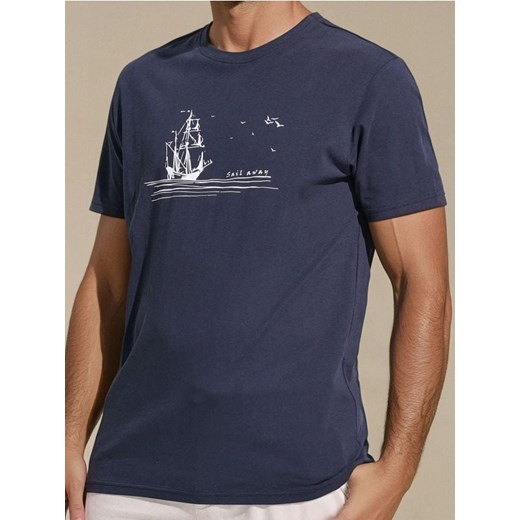 Sinsay - Koszulka z ozdobnym nadrukiem - granatowy ze sklepu Sinsay w kategorii T-shirty męskie - zdjęcie 179753204