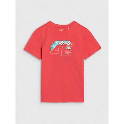 Chłopięcy t-shirt z nadrukiem 4F 4FJWSS25TTSHM1917 - czerwony ze sklepu Sportstylestory.com w kategorii T-shirty chłopięce - zdjęcie 179755113