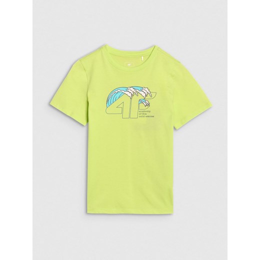 Chłopięcy t-shirt z nadrukiem 4F 4FJWSS25TTSHM1917 - zielony ze sklepu Sportstylestory.com w kategorii T-shirty chłopięce - zdjęcie 179755131