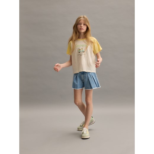 Reserved - Jeansowe szorty z plisami - niebieski Reserved 116 (5-6 lat) Reserved