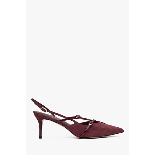 Estro: Burgundowe czółenka damskie typu slingback z miękkiego weluru ze sklepu Estro w kategorii Czółenka - zdjęcie 179759213