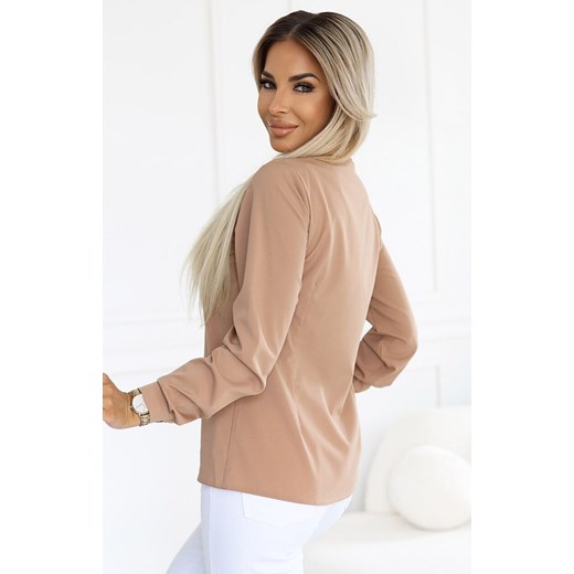 Biznesowa bluzka z długim rękawkiem i wiązaniem 140-27, Kolor mokka, Rozmiar L, Numoco ze sklepu Intymna w kategorii Bluzki damskie - zdjęcie 179760783