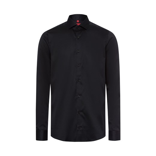 Finshley & Harding Męska koszula biznesowa - non-iron Mężczyźni Slim Fit Bawełna czarny jednolity ze sklepu vangraaf w kategorii Koszule męskie - zdjęcie 179763051