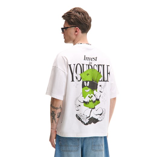 Cropp - Biały T-shirt z nadrukiem po obu stronach - biały ze sklepu Cropp w kategorii T-shirty męskie - zdjęcie 179763343