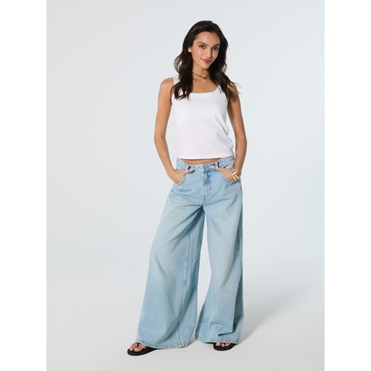 Bluzka damska Sinsay z okrągłym dekoltem biała letnia 