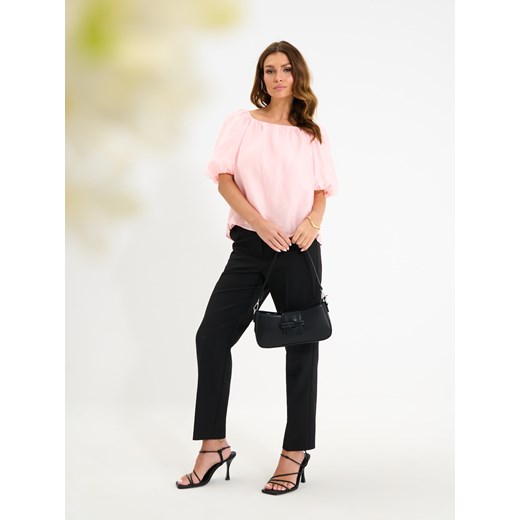 Sinsay - Bluzka z lyocellem z bufiastymi rękawami - różowy Sinsay M Sinsay