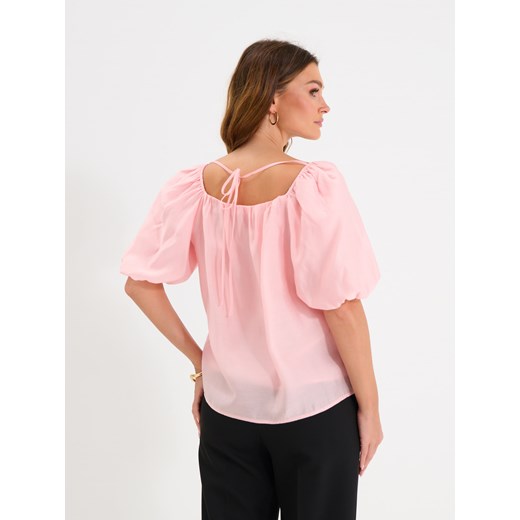Sinsay - Bluzka z lyocellem z bufiastymi rękawami - różowy Sinsay XL Sinsay
