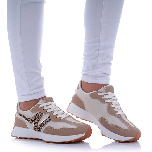 Beżowe buty sportowe snekaersy /G12-3 17381 GF489/ ze sklepu Pantofelek24.pl w kategorii Buty sportowe damskie - zdjęcie 179766552