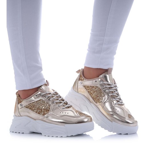 Złote buty sportowe na platformie /D8-2 17475 G391/ ze sklepu Pantofelek24.pl w kategorii Buty sportowe damskie - zdjęcie 179766592