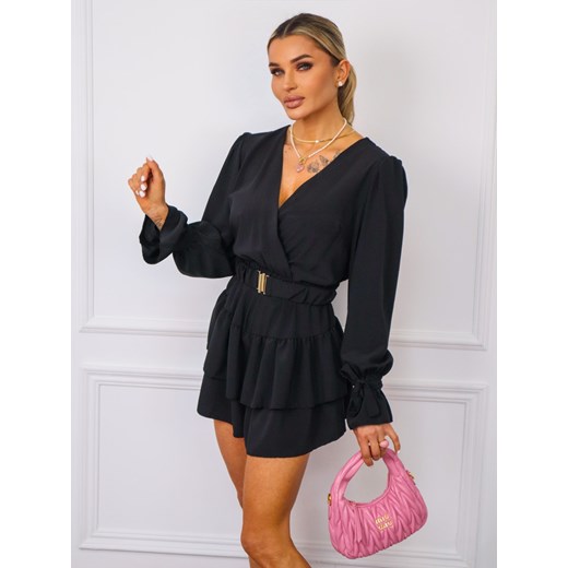 KOMBINEZON Z FALBANAMI WIĄZANY NA PLECACH- CZARNY ze sklepu olika.com.pl w kategorii Kombinezony damskie - zdjęcie 179766700