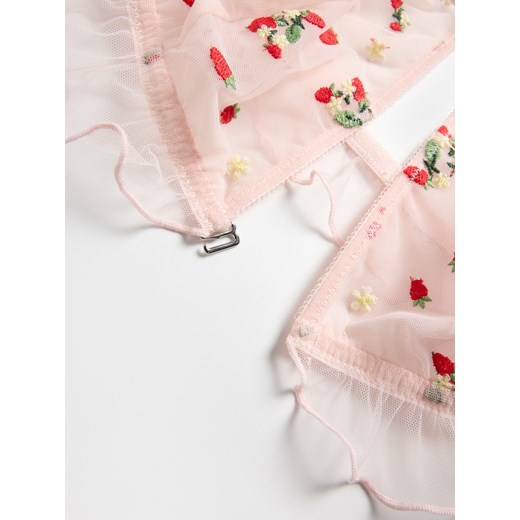 Reserved - Siateczkowy biustonosz z falbanką - pastelowy róż Reserved L Reserved