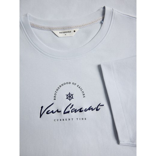 Reserved - T-shirt regular z haftem - jasnoniebieski Reserved S Reserved