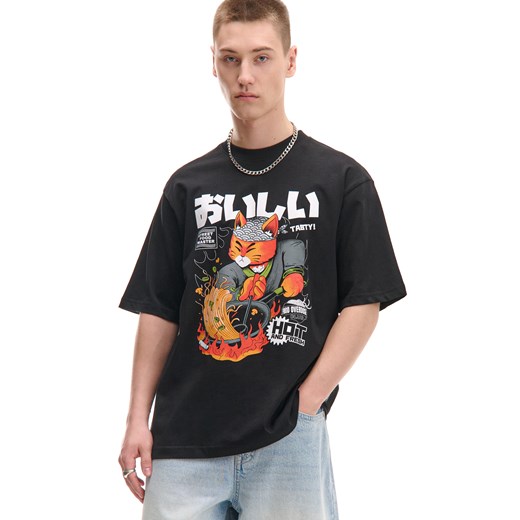 Cropp - Czarny T-shirt z nadrukiem - czarny ze sklepu Cropp w kategorii T-shirty męskie - zdjęcie 179770390