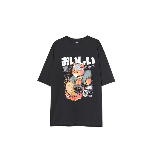 Cropp - Czarny T-shirt z nadrukiem - czarny Cropp M Cropp