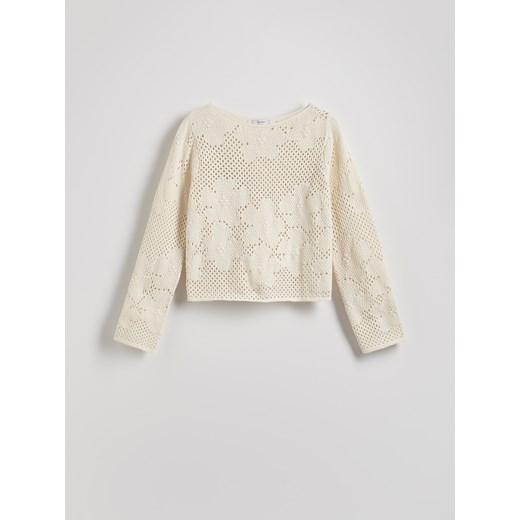 Reserved - Sweter z ażurowym wzorem - kremowy Reserved XL Reserved