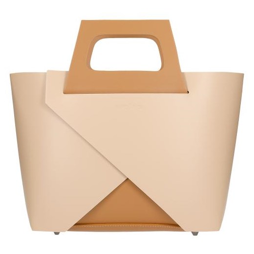 Wojas Beżowy Sztywny Kuferek Skórzany Z Brązowymi Elementami ze sklepu Wojas w kategorii Torby Shopper bag - zdjęcie 179774694