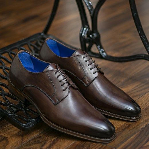 Wojas Premium Brązowe Wizytowe Półbuty Męskie Z Niebieskim Wnętrzem ze sklepu Wojas w kategorii Buty eleganckie męskie - zdjęcie 179775544
