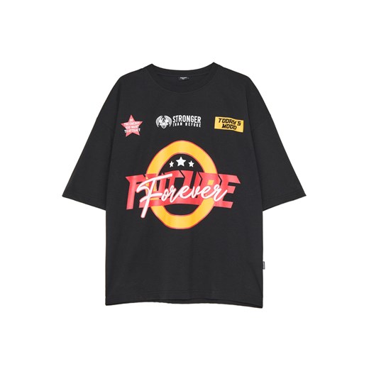 Cropp - Czarna koszulka z nadrukami i napisami - czarny ze sklepu Cropp w kategorii T-shirty męskie - zdjęcie 179778113