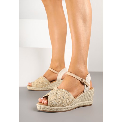 Ciemnobeżowe Sandały na Plecionym Koturnie Vices w Stylu Boho Fililuna ze sklepu renee.pl w kategorii Espadryle damskie - zdjęcie 179780613