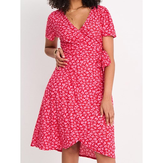 Sukienka czerwona Sinsay mini w serek z krótkim rękawem 