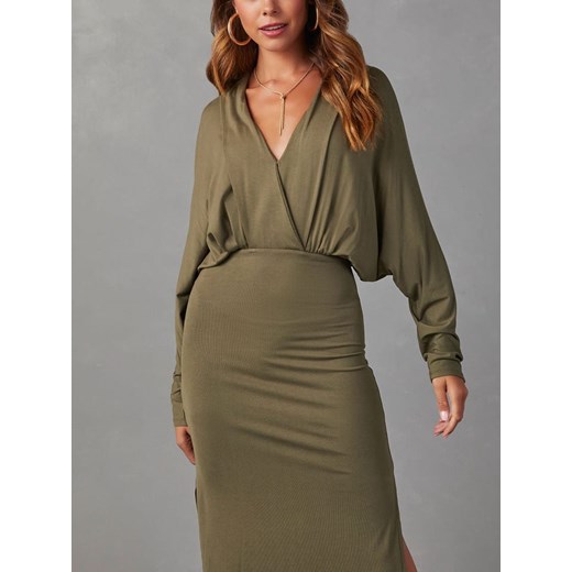 Sukienka La Angels zielona midi z długimi rękawami 