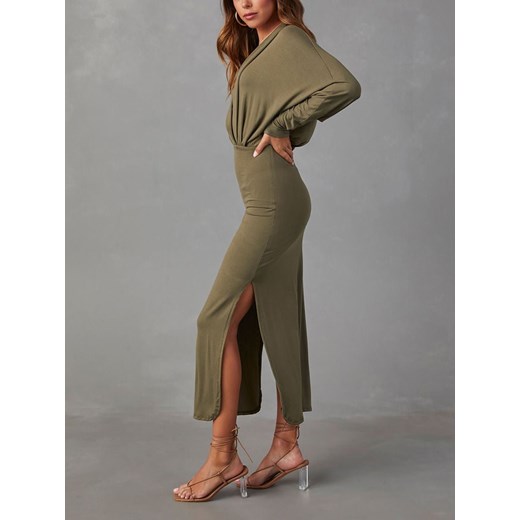 Sukienka La Angels z elastanu midi w serek 