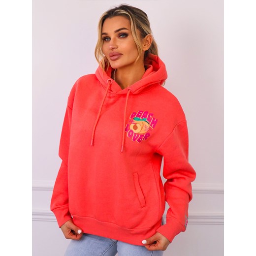 BLUZA Z KAPTUREM Z APLIKACJĄ Z PRZODU I NA PLECACH- POMARAŃCZOWA ze sklepu olika.com.pl w kategorii Bluzy damskie - zdjęcie 179789453