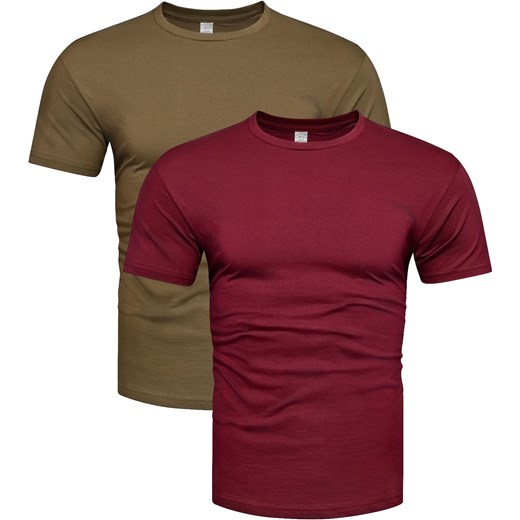 2-pak koszulek bawełnianych premium bordowy i khaki Recea ze sklepu Recea.pl w kategorii T-shirty męskie - zdjęcie 179789590