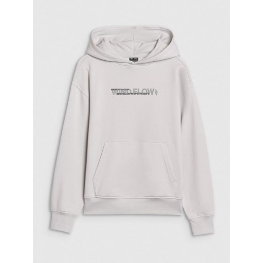 Chłopięca bluza dresowa z kapturem nierozpinana 4F 4FJWSS25TSWSM1511 - szara ze sklepu Sportstylestory.com w kategorii Bluzy chłopięce - zdjęcie 179791850