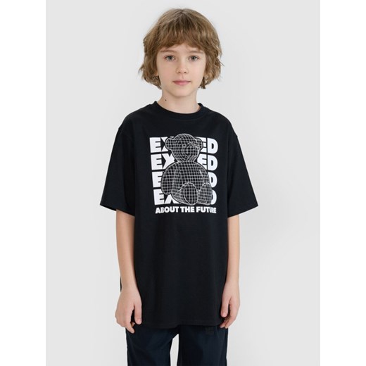 Chłopięcy t-shirt z nadrukiem 4F 4FJRSS25TTSHM2819 - czarny 4f Junior 158 Sportstylestory.com
