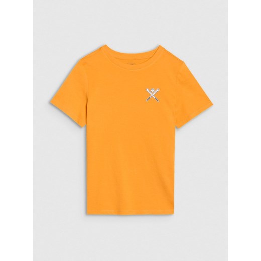Chłopięcy t-shirt z nadrukiem 4F 4FJRSS25TTSHM2642 - pomarańczowy ze sklepu Sportstylestory.com w kategorii T-shirty chłopięce - zdjęcie 179792060