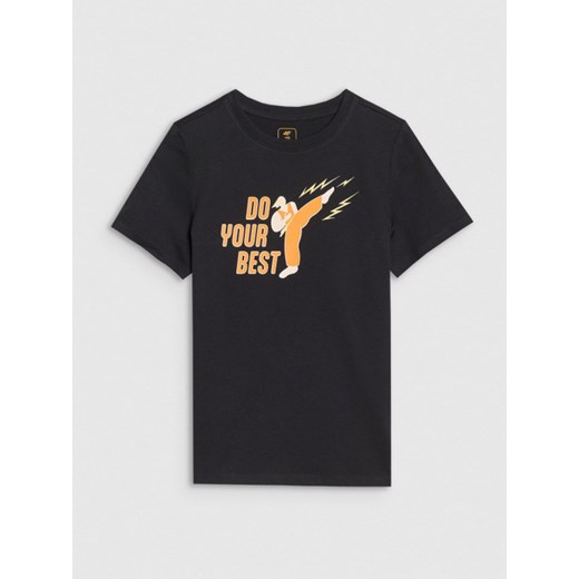 Chłopięcy t-shirt z nadrukiem 4F 4FJRSS25TTSHM2643 - czarny ze sklepu Sportstylestory.com w kategorii T-shirty chłopięce - zdjęcie 179792072