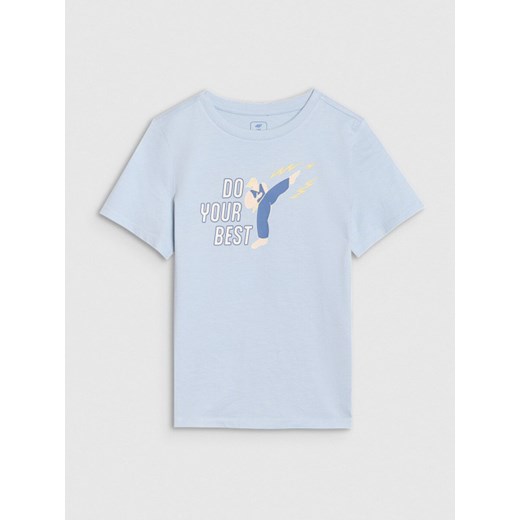 Chłopięcy t-shirt z nadrukiem 4F 4FJRSS25TTSHM2643 - niebieski ze sklepu Sportstylestory.com w kategorii T-shirty chłopięce - zdjęcie 179792084
