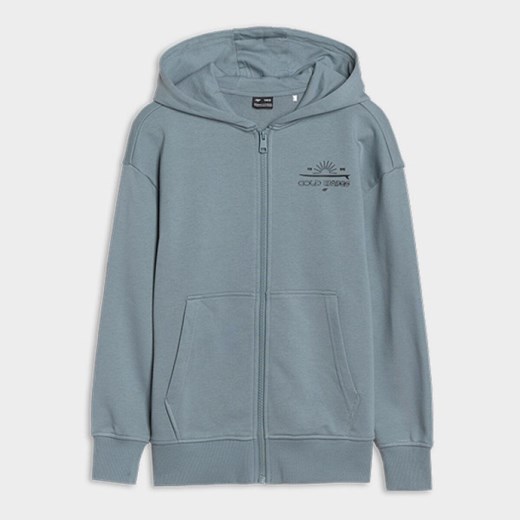 Chłopięca bluza dresowa z kapturem rozpinana 4F 4FJWSS25TSWSM1522 - turkusowa ze sklepu Sportstylestory.com w kategorii Bluzy chłopięce - zdjęcie 179792212