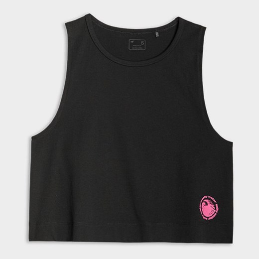 Damski crop top z nadrukiem 4F 4FWSS25TSLEF118 - czarny ze sklepu Sportstylestory.com w kategorii Bluzki damskie - zdjęcie 179792304