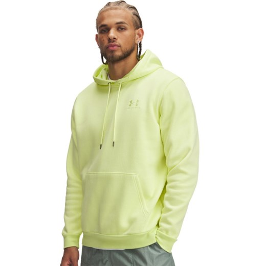 Męska bluza dresowa nierozpinana z kapturem Under Armour UA Icon Fleece Hoodie - żółta ze sklepu Sportstylestory.com w kategorii Bluzy męskie - zdjęcie 179792380