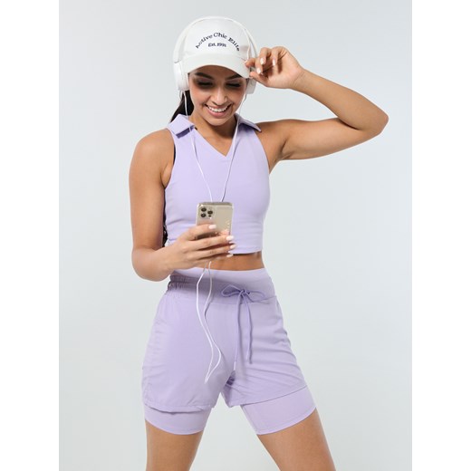 Sinsay - Top sportowy z kołnierzykiem - fioletowy Sinsay S Sinsay