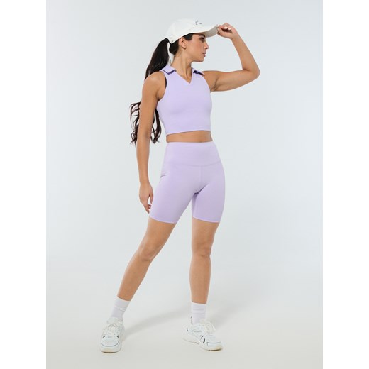 Sinsay - Top sportowy z kołnierzykiem - fioletowy Sinsay S Sinsay