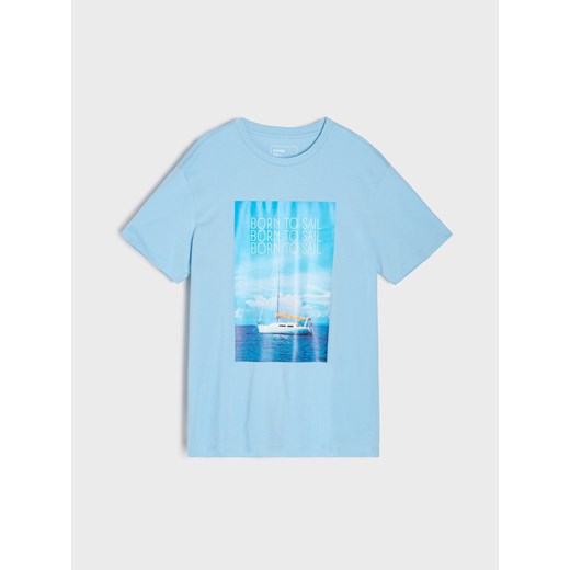 T-shirt męski niebieski Sinsay z krótkimi rękawami 