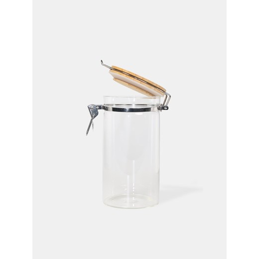 Sinsay - Szklany pojemnik z bambusową pokrywką zamykany na zawiasy - biały Sinsay One Size Sinsay