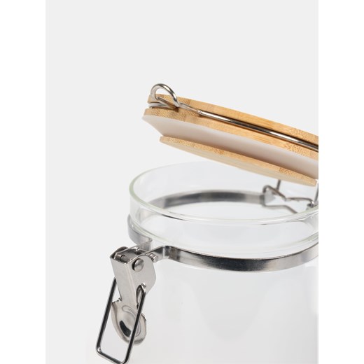 Sinsay - Szklany pojemnik z bambusową pokrywką zamykany na zawiasy - biały Sinsay One Size Sinsay