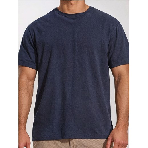 Sinsay - Koszulka z domieszką lnu - granatowy ze sklepu Sinsay w kategorii T-shirty męskie - zdjęcie 179798931