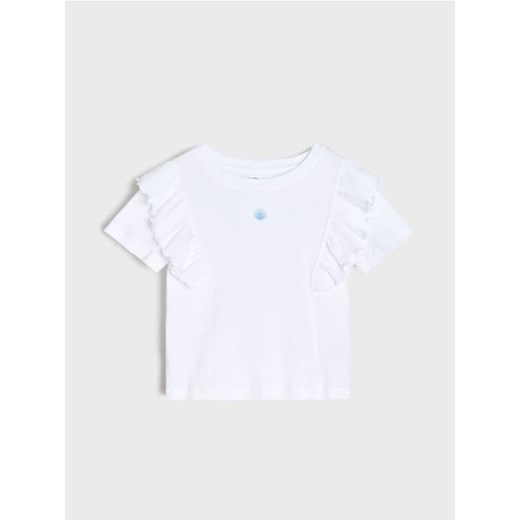 Sinsay - Koszulka z prążkowanej dzianiny z ozdobnymi falbanami - biały ze sklepu Sinsay w kategorii T-shirty chłopięce - zdjęcie 179798954
