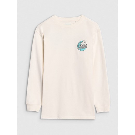 Chłopięcy longsleeve z nadrukiem 4F 4FJWSS25TLONM435 - biały ze sklepu Sportstylestory.com w kategorii T-shirty chłopięce - zdjęcie 179802311