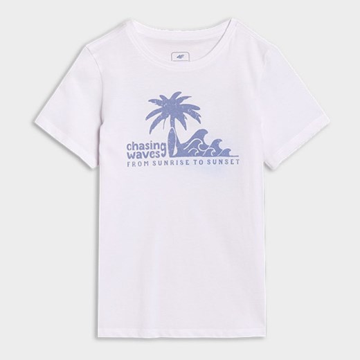 Chłopięcy t-shirt z nadrukiem 4F 4FJRSS25TTSHM2867 - biały ze sklepu Sportstylestory.com w kategorii T-shirty chłopięce - zdjęcie 179802343